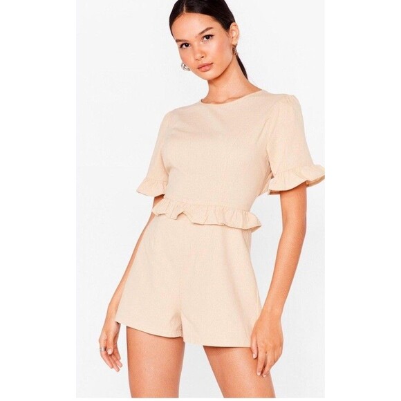 Nasty Gal Backless Romper Womens Size 6 We’ll Back It Ruffle Brown Boho Beachy - Picture 2 of 10